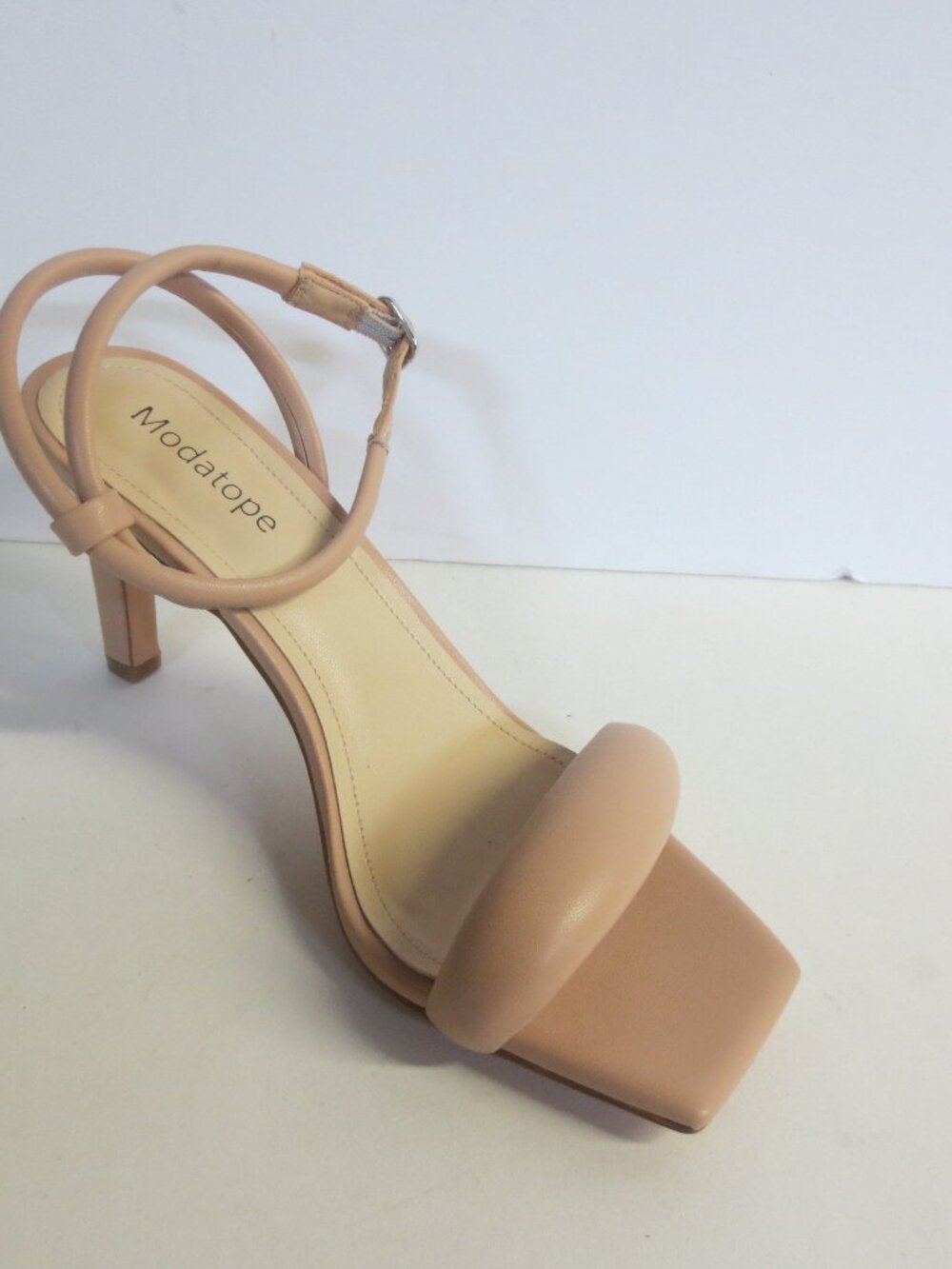 Modatope Womens Heels Square Open Toe Strappy High Heels - NUDE - US 7